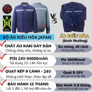Áo Điều Hoà Nhật Bản Quạt Gió 24V 94000mAh siêu khoẻ , Bộ áo điều hoà Japan Akita MLS chính hãng