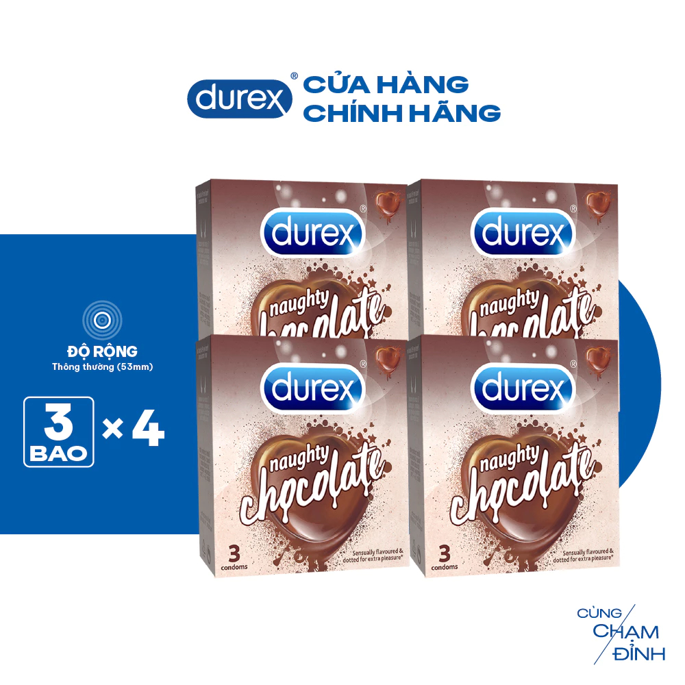 Ảnh Bộ 4 hộp Durex Naughty Chocolate hương socola (size 53mm, 3 bao/hộp) 2