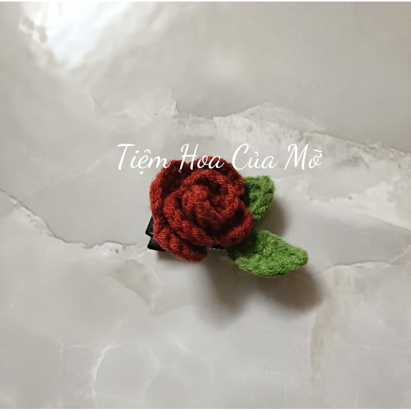 Kẹp Tóc Hoa Hồng Bằng Len Handmade