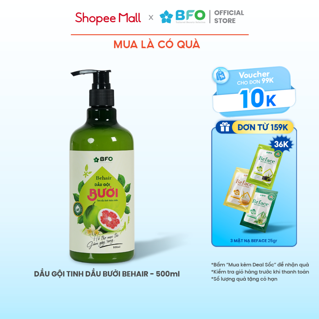 Ảnh Dầu Gội Bưởi Dưỡng Tóc Tinh Dầu Bưởi Mọc Tóc Phục Hồi Tóc BFO Behair 500ml 1