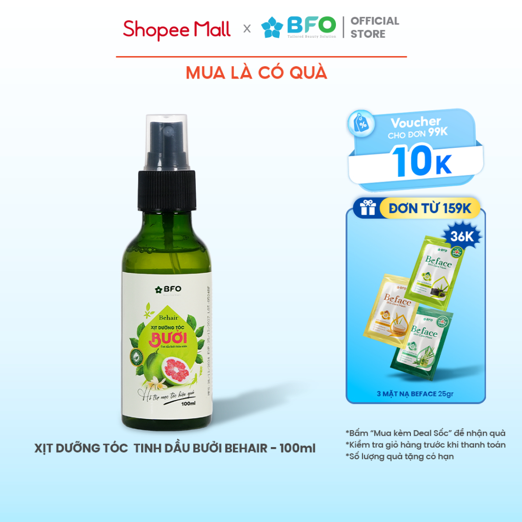 Ảnh Xịt Dưỡng Tóc Tinh Dầu Bưởi Mọc Tóc Phục Hồi Tóc BFO Behair 100ml Dưỡng Tóc Hỗ Trợ Mọc Tóc 1
