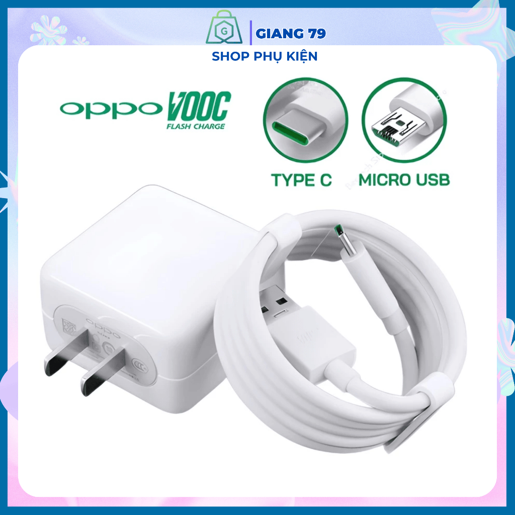 Sạc nhanh Oppo Vooc 3.0 R17 , R15 Công suất 20W/ dây sạc Oppo Type C và Micro bảo hành lỗi 1 đổi 1