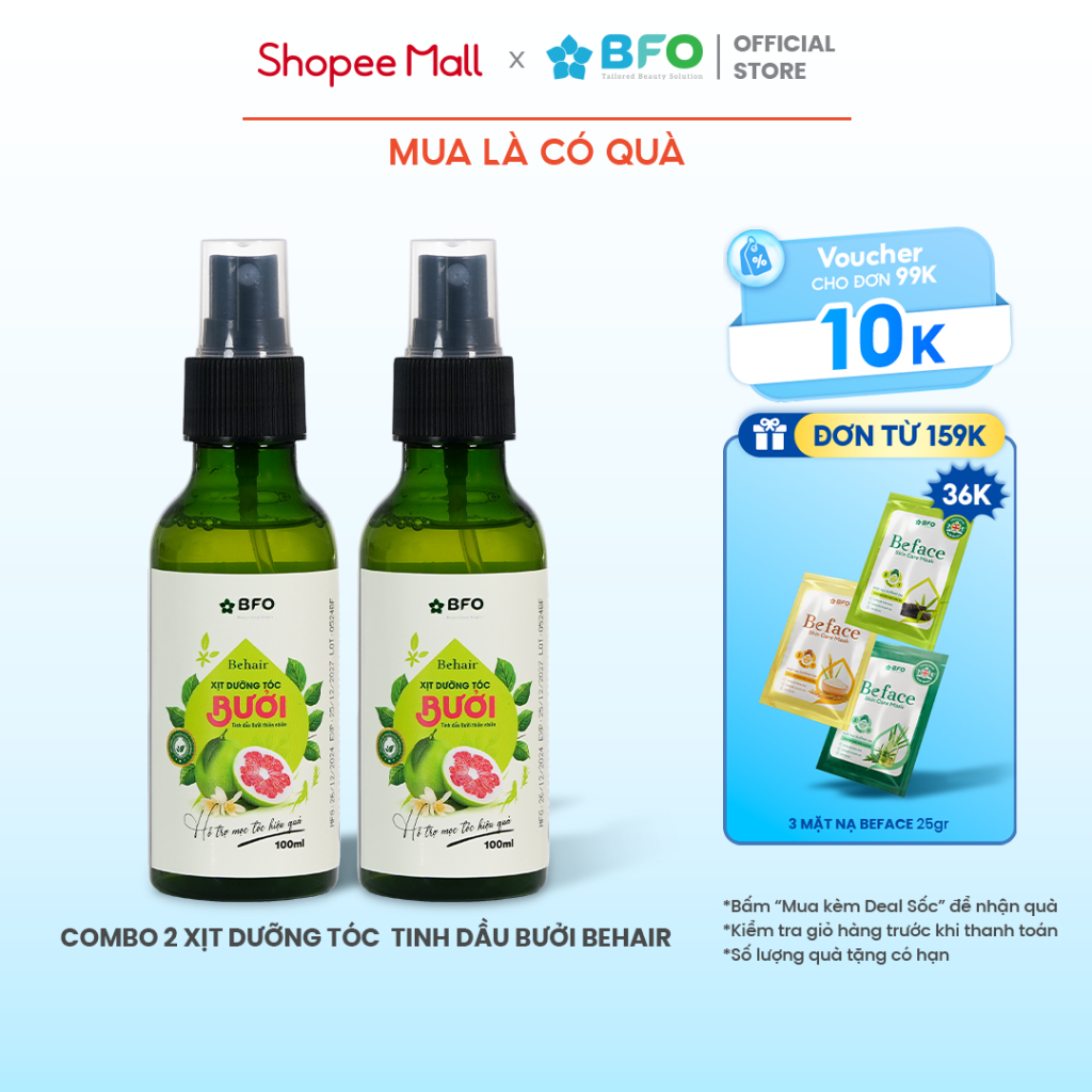 Ảnh Combo 2 Xịt Dưỡng Tóc Tinh Dầu Bưởi Mọc Tóc Phục Hồi Tóc BFO Behair 1