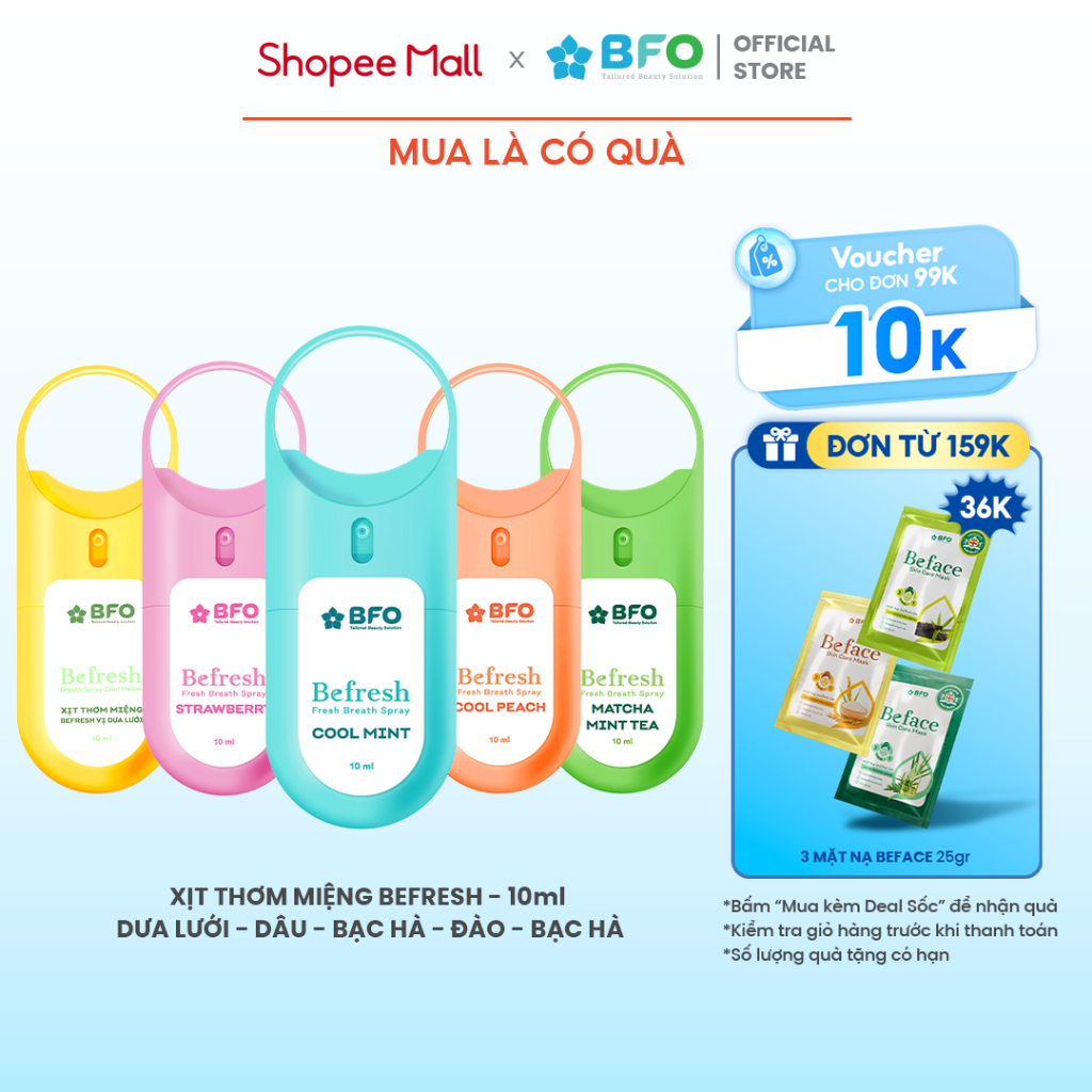 Ảnh Combo 5 Xịt Thơm Miệng Khử Mùi Hôi Miệng Hương Trái Cây Tự Nhiên BFO Befresh 10ml 1