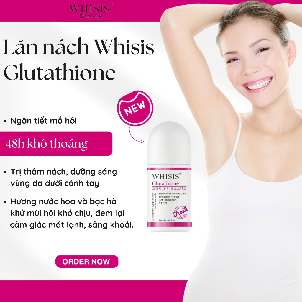 Ảnh Lăn Khử Thâm Sáng Da Vùng Dưới Cánh Tay WHISIS Glutathione Fresh Roll On Deodorant 50ml 1