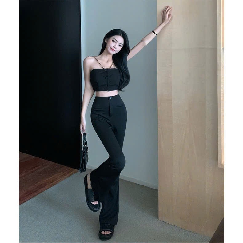 Quần loe túi cơi chất umi hàn co dãn. ton dán (203)
