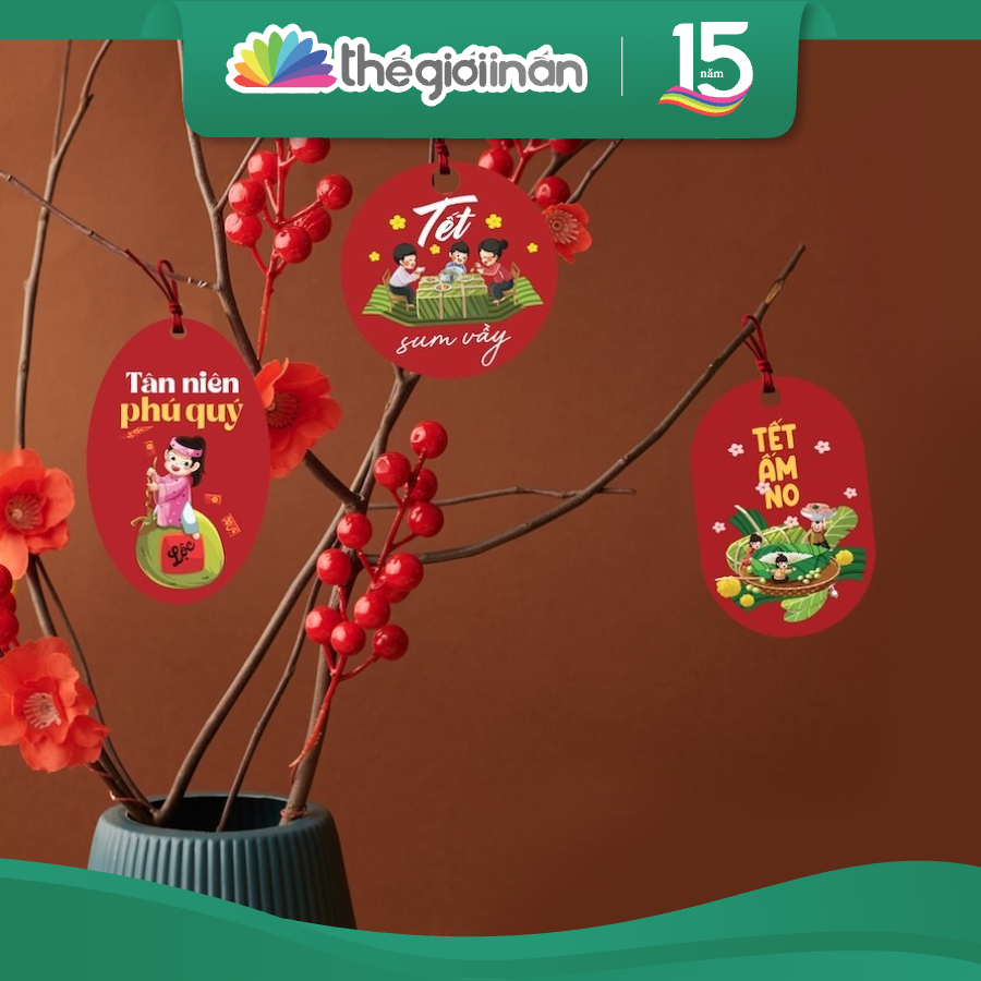 [Combo 3-24] Tag Trang Trí Tết Vẽ Tay Đặc Trưng Việt Nam, Tặng Dây Đỏ Treo Cây Đào Cây Mai, Trang Trí Nhà - Thế Giới In