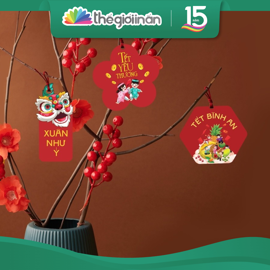 [Combo 3-24] Tag Trang Trí Tết Vẽ Tay Đặc Trưng Việt Nam, Tặng Dây Đỏ Treo Cây Đào Cây Mai, Trang Trí Nhà - Thế Giới In