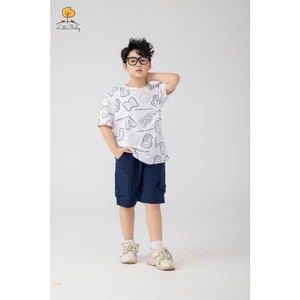 Áo mùa hè cotton bé trai LITIBABY ngắn tay in chữ size 2 đến 12 tuổi