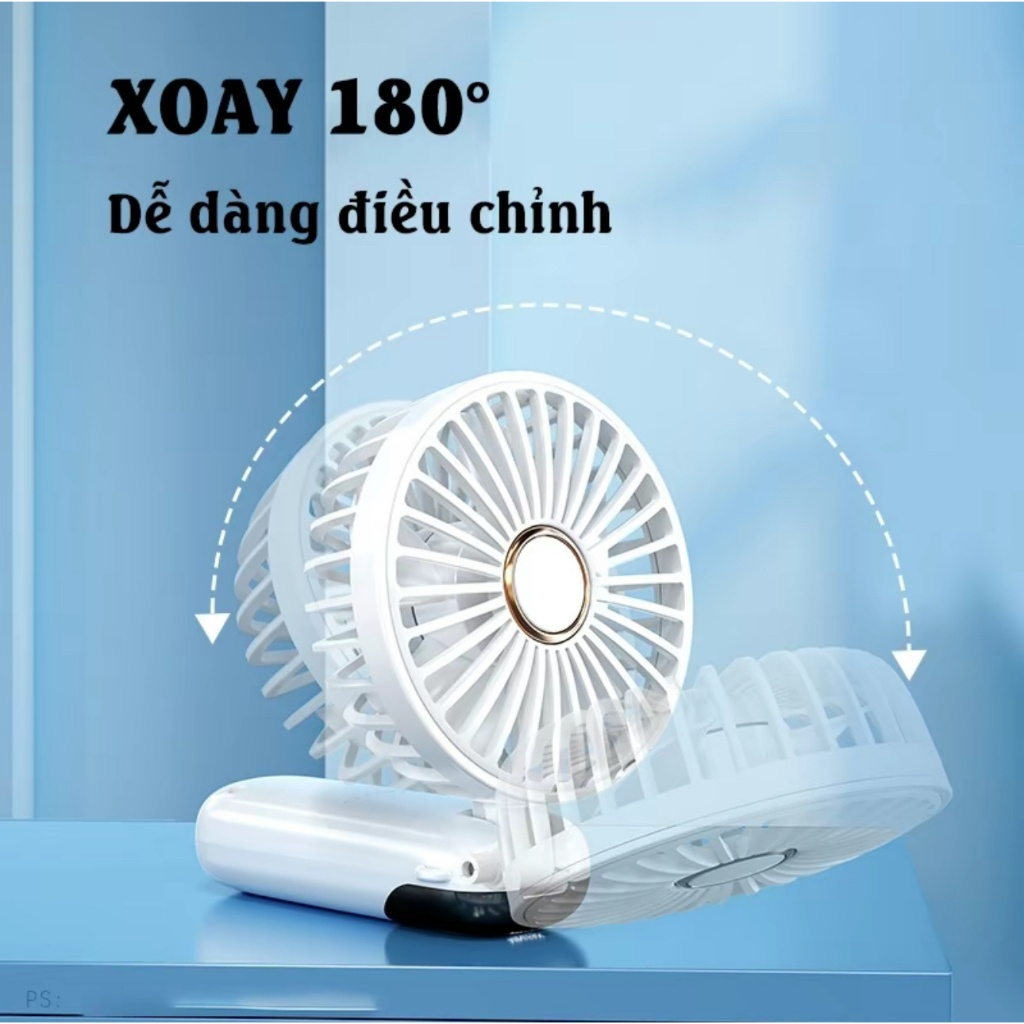 Quạt Cầm Tay Tích Điện Dung Lượng Pin Khủng, 5 cấp độ gió, màn hình Led Thông Minh Thiết Kế Đơn Giản Tiện Dụng
