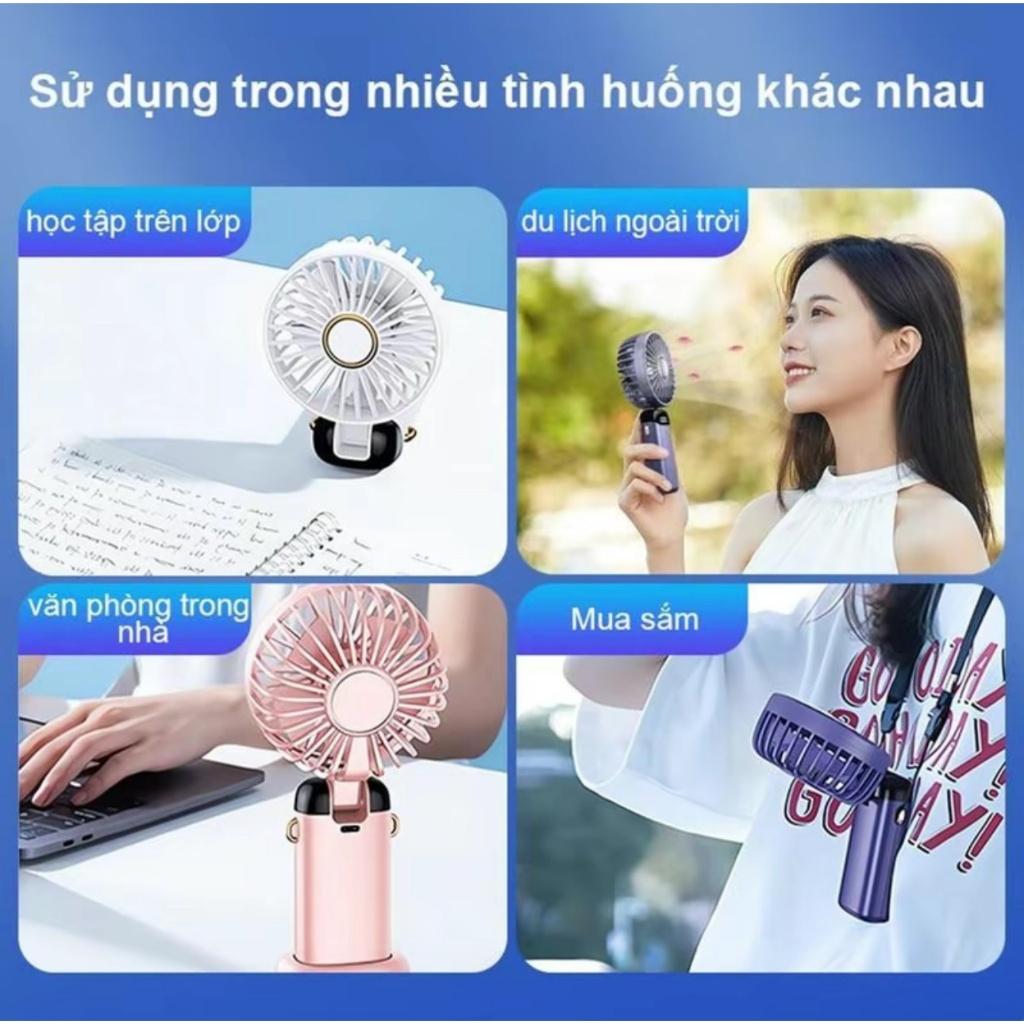 Quạt Cầm Tay Tích Điện Dung Lượng Pin Khủng, 5 cấp độ gió, màn hình Led Thông Minh Thiết Kế Đơn Giản Tiện Dụng