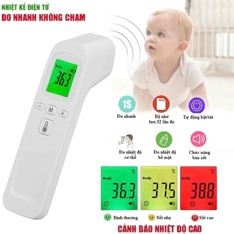 Nhiệt Kế Điện Tử Hồng Ngoại Đo Nhiệt Độ Cơ Thể Nhiệt Độ Sữa Nhiệt Độ Phòng Có Tặng Kèm 2 Pin