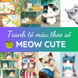 TỔNG HỢP- Tranh tô màu theo số, Tranh sơn dầu số hóa tự tô MEOW CUTE, có khung, kích thước 40x50cm