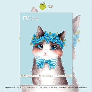TỔNG HỢP- Tranh tô màu theo số, Tranh sơn dầu số hóa tự tô MEOW CUTE, có khung, kích thước 40x50cm