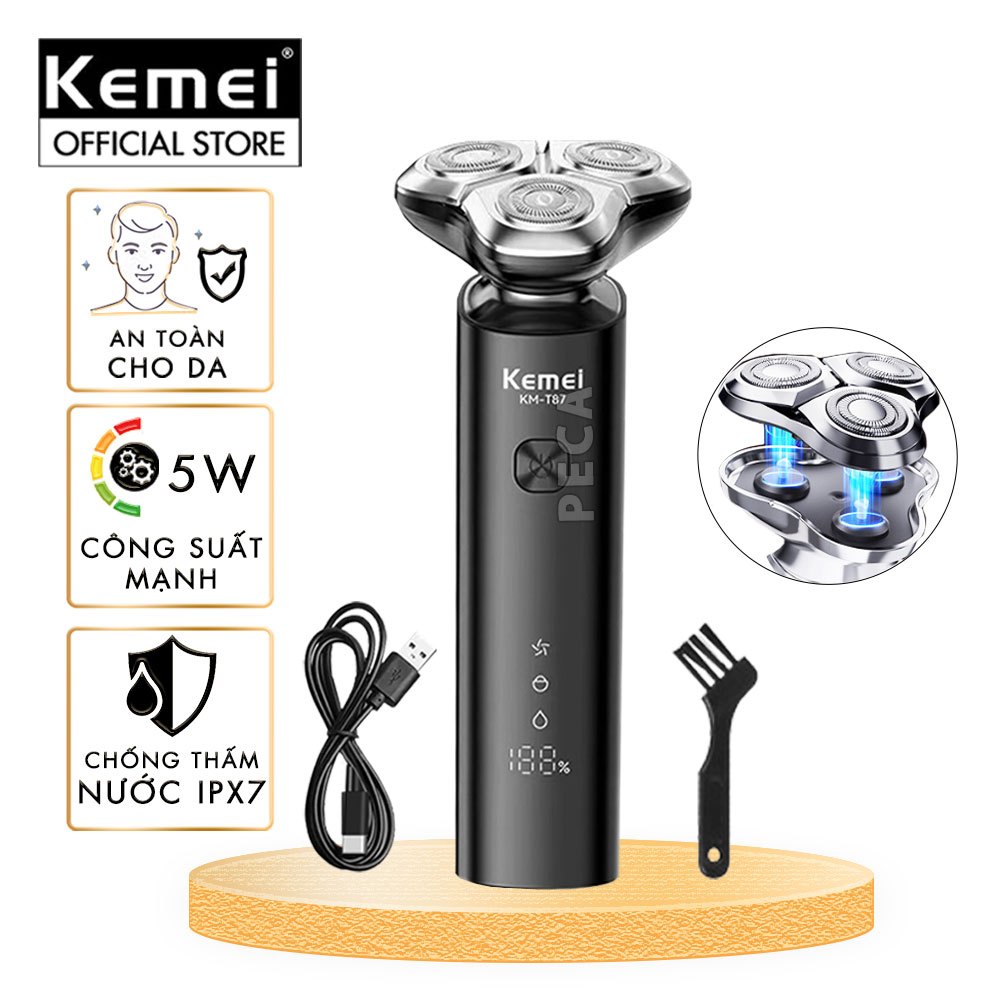 Máy cạo râu khô và ướt KEMEI KM-T87 chống thấm nước IPX7 công suất 5W ...