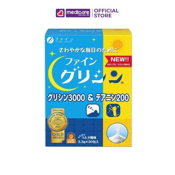 Bột uống FINE JAPAN  glycine & theanine hỗ trợ giấc ngủ hộp 30 gói