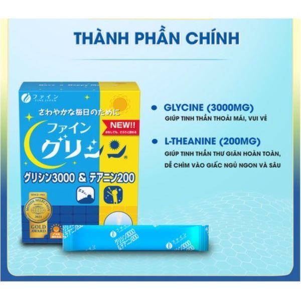 Bột uống FINE JAPAN  glycine & theanine hỗ trợ giấc ngủ hộp 30 gói