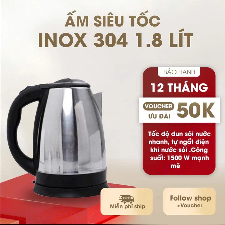 Ấm Siêu Tốc Inox 1,8 Lít Đun Sôi Cực Nhanh - Bình siêu tốc inox tốt cho sức khỏe người sử dụng - ST2 HOT