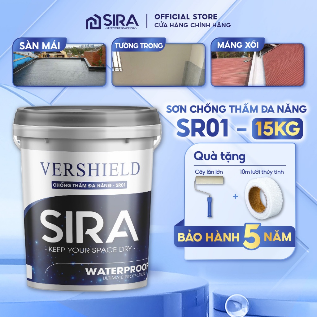 [Thùng 15KG] Sơn Chống Thấm Ngược Trong Nhà SR01: Tường Đứng, Sân Thượng, Sàn Mái, Máng Xối