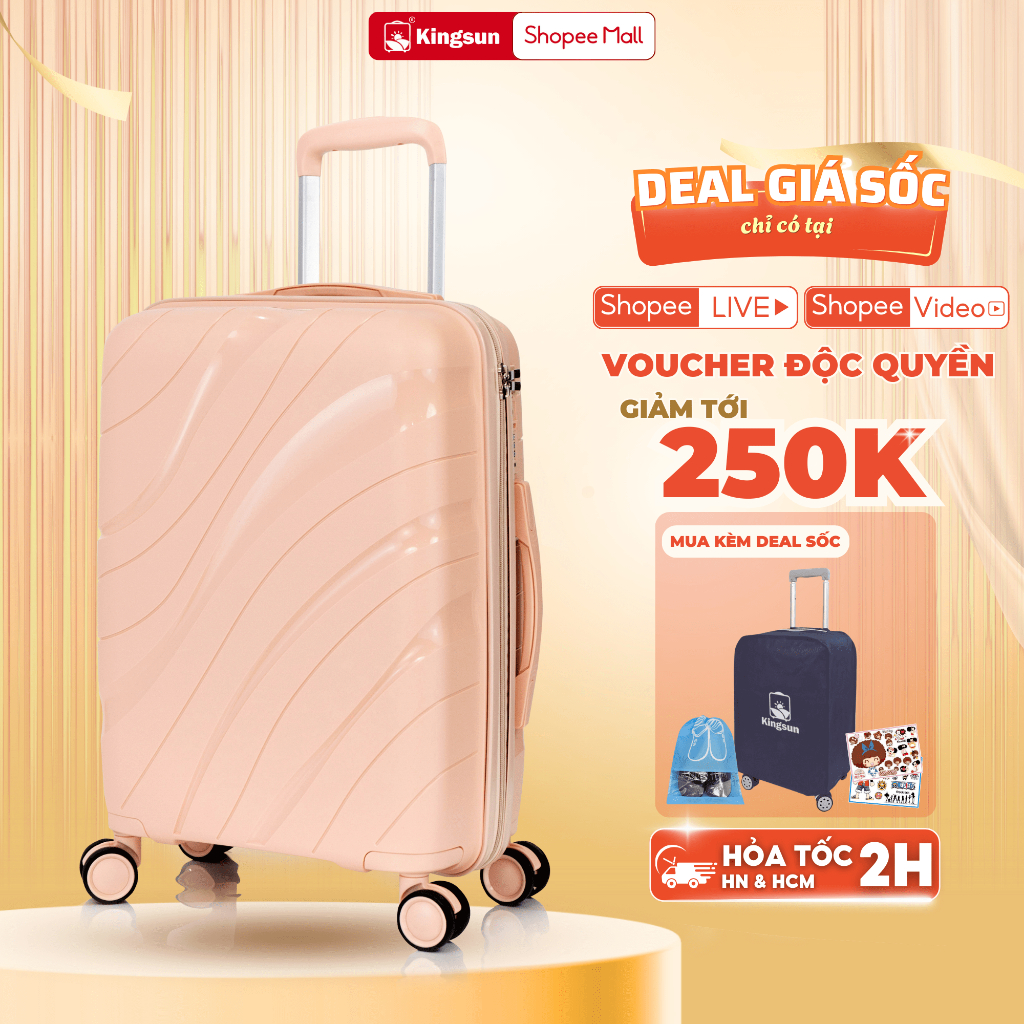 Ảnh Vali kéo Du Lịch Nhựa PP02 Kingsun Cao Cấp Chống Va Đập Size 20/24 khóa hải quan TSA Bảo Hành 5 Năm 1