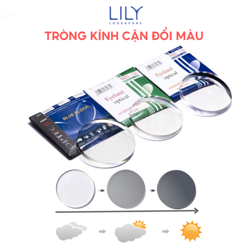 Ảnh Tròng kính cận loạn có độ LILYEYEWEAR mắt kính hạn chế ánh sáng xanh, đổi màu đi nắng, chống tia UV400 2
