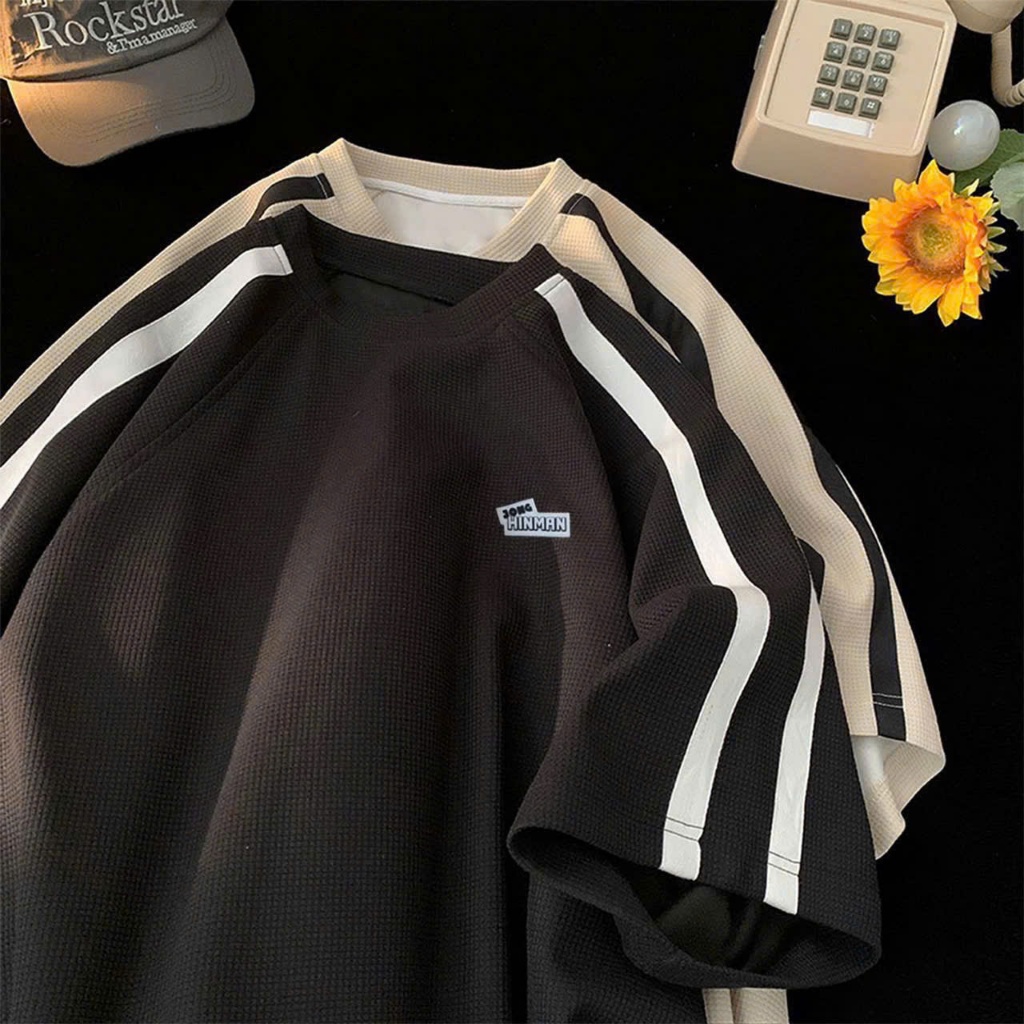 Ảnh Áo thun LoGo HINMAM NAD Unisex Áo phông nam nữ tay lỡ 2 Soc oversize form rộng chất liệu cotton dệt tổ ong thoáng mát 4