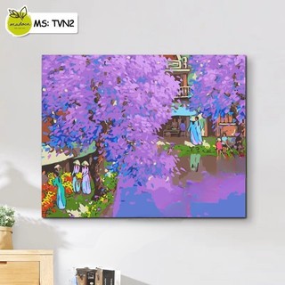 Tranh tô màu số hóa Madoca có khung 40x50cm phong cảnh Hè Tím TVN2