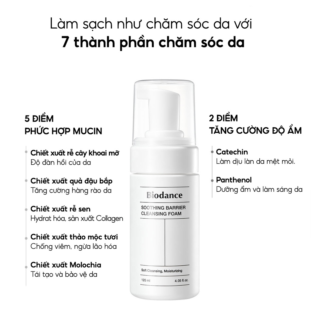 Ảnh BIODANCE Sữa Rửa Mặt Dạng Bọt Dưỡng Ẩm Dịu Nhẹ Cho Da Soothing Barrier Cleansing Foam 120ml 2
