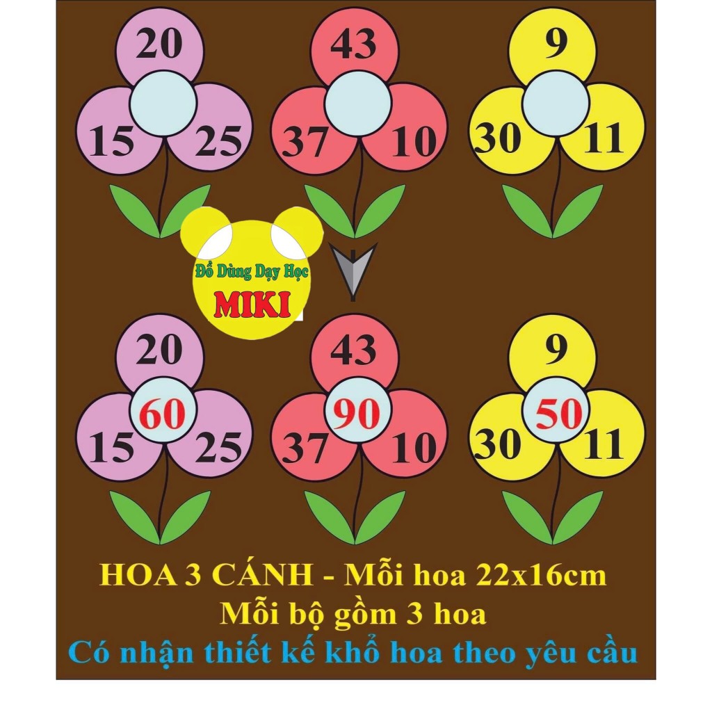 Bộ bông hoa 3 cánh (1 bộ / 3 hoa 3 màu) (Đồ Dùng Dạy Học)
