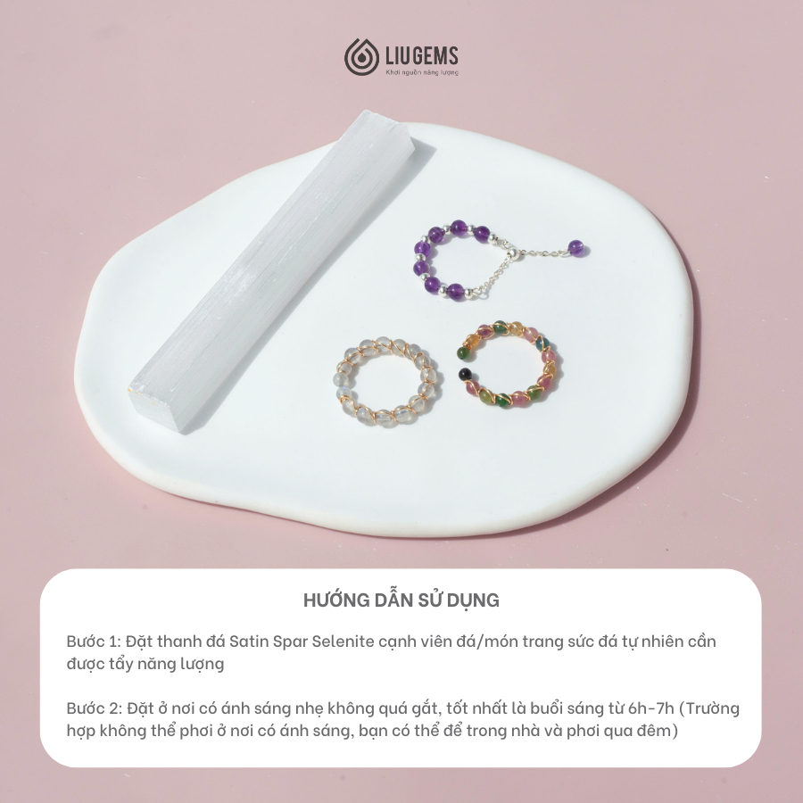 Thanh Đá Satin Spar Selenite Liugems Hỗ Trợ Thanh Tẩy Năng Lượng Đá Phong Thủy Tự Nhiên PK05