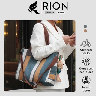 Túi Vải Tote RION Phối Da Kích Thước Lớn Đựng Laptop, Giấy A4 Kèm Dây Đeo Chéo MC01
