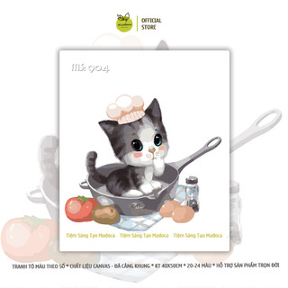 Tranh tô màu theo số hóa Madoca có khung 40x50cm Mèo nấu ăn T904