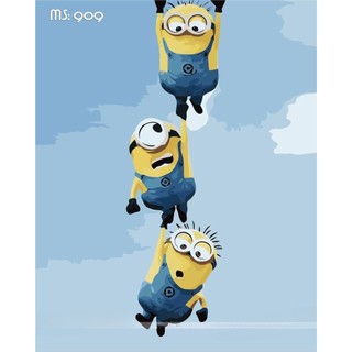 Tranh tô màu số hóa Madoca có khung 40x50cm Minion bắc thang T909