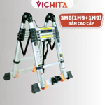 Thang nhôm rút chữ A 3.8M (1.9M+1.9M) có bánh xe, thanh giằng chống rung lắc, hàng nhập khẩu - BẢO HÀNH 24 THÁNG — ảnh 1