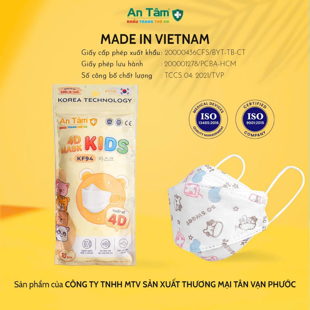 4DMASK KID-  SET 200 Cái Khẩu Trang Y Tế 4D TRẺ EM chính hãng An Tâm 4 lớp dày dặn bảo vệ tối ưu