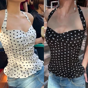 Áo yếm chấm bi chất thô dày dặn kết hợp viền bèo quyến rũ thời trang nữ ASN018 - Tiktik