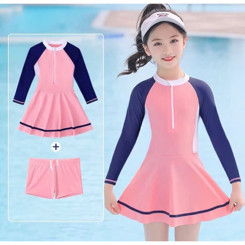 đồ bơi bé gái size(2,4,6,8) đồ bơi cho bé pha dây kéo in chữ và ko in chữ váy có quần đùi bên trong