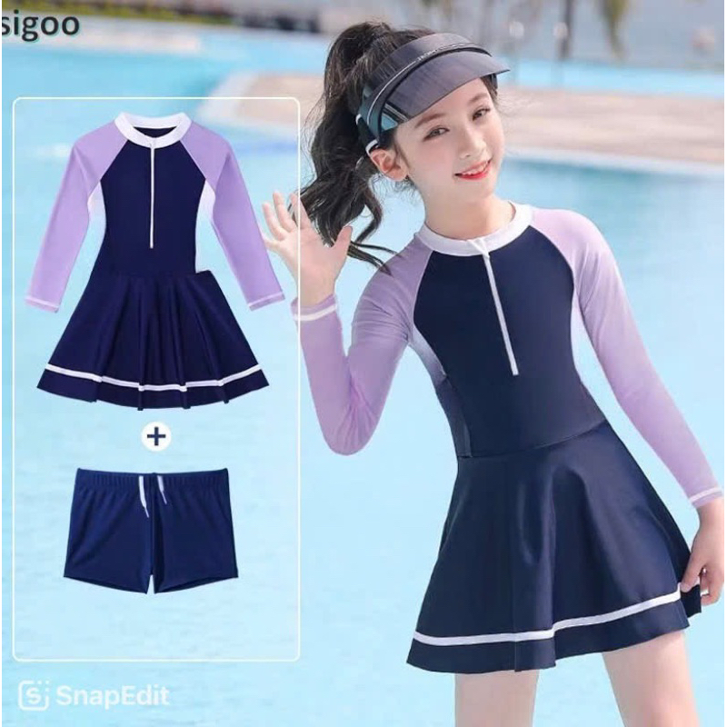 đồ bơi bé gái size(2,4,6,8) đồ bơi cho bé pha dây kéo in chữ và ko in chữ váy có quần đùi bên trong