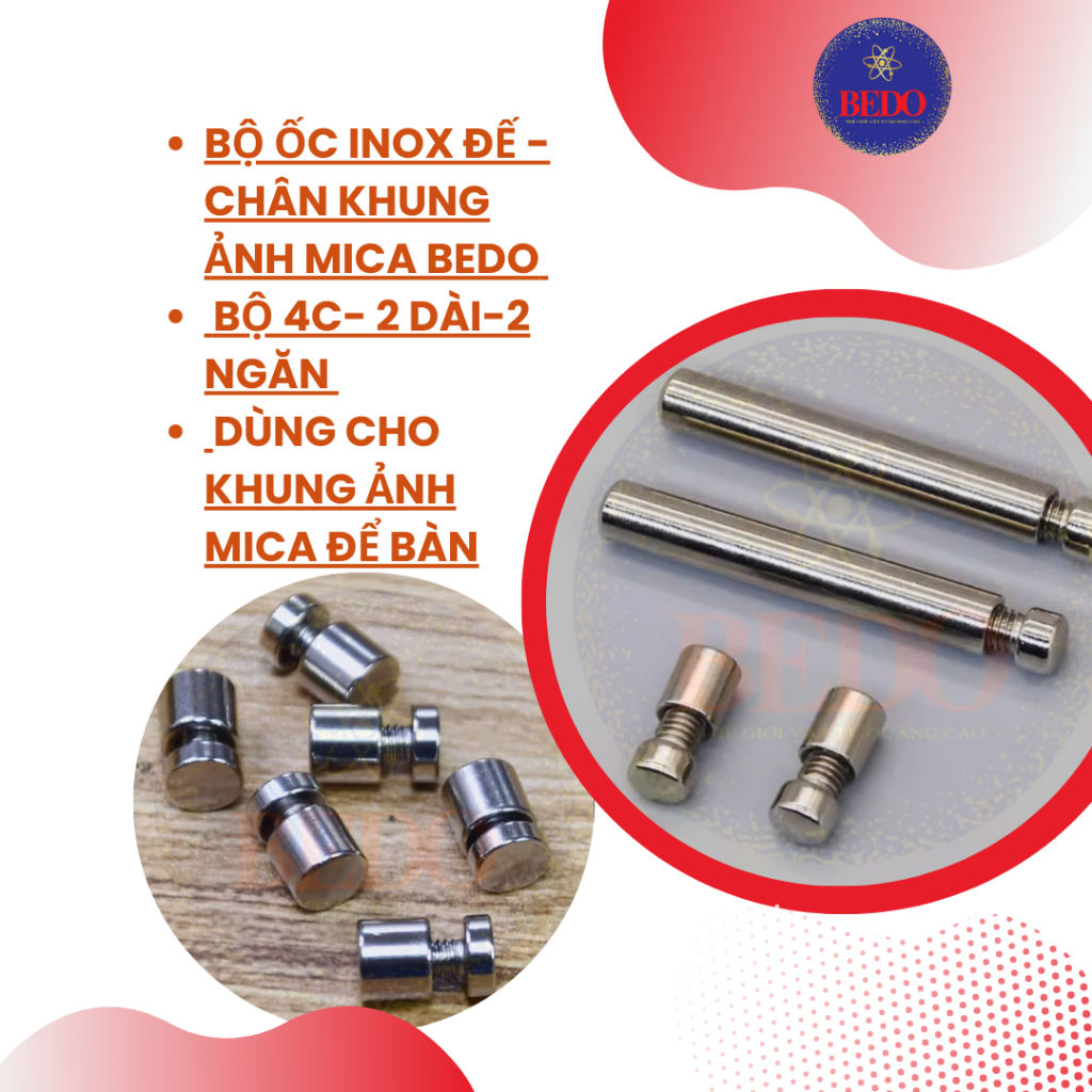 Bộ Ốc inox đế - chân khung ảnh mica BEDO - Bộ 4c- 2 dài-2 ngăn - khung ...