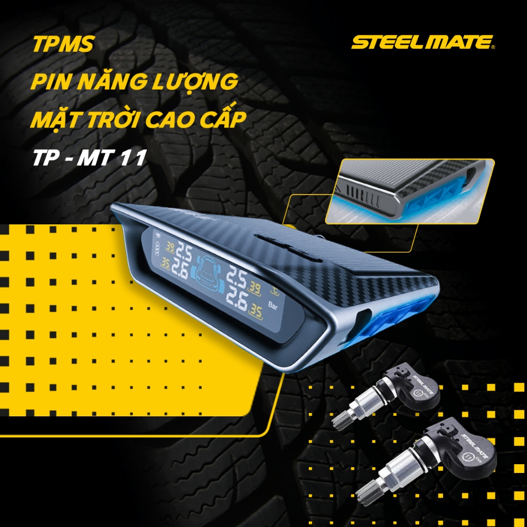 [TPMS] Cảm Biến Áp Suất Lốp STEELMATE TPMT11 Ô Tô Van Trong - Màn Hình Năng Lượng Mặt Trời, Cảnh Báo Âm Thanh