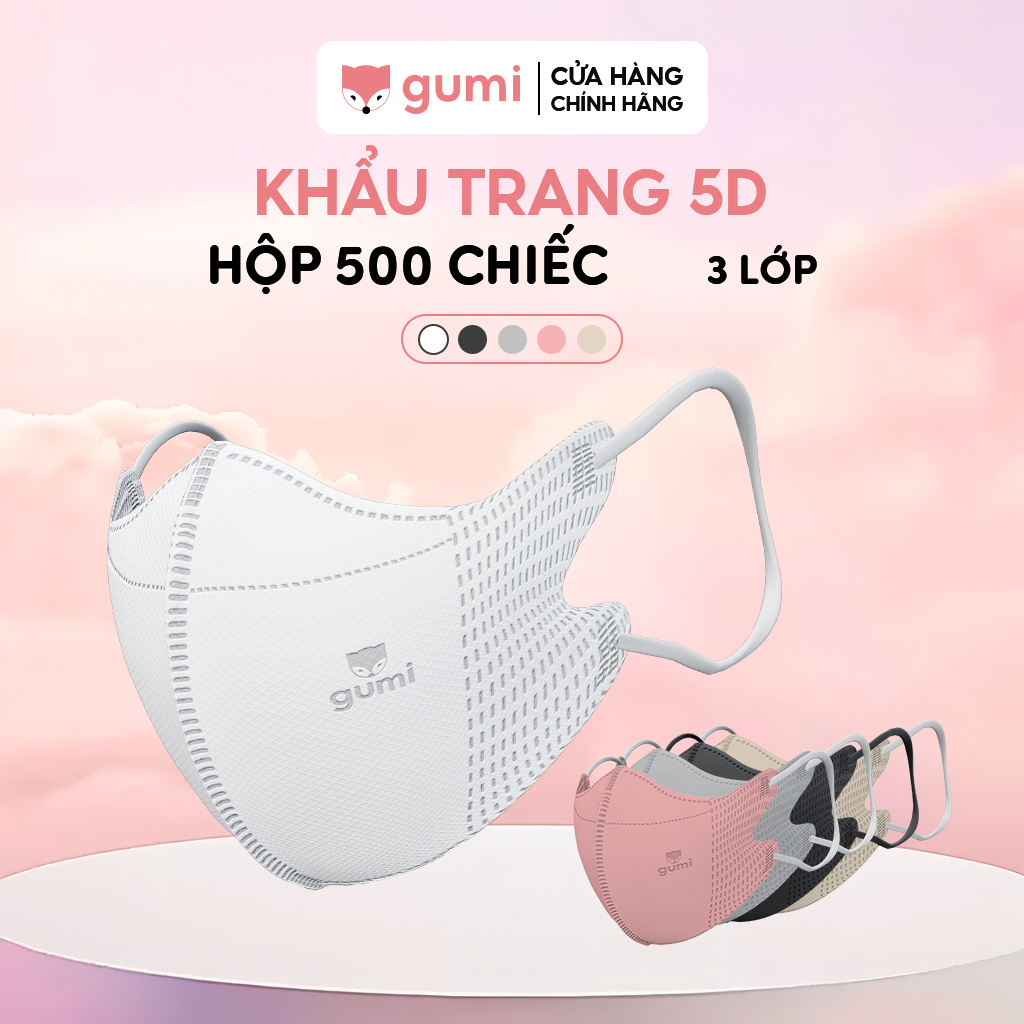 [500 CHIÊC] Khẩu trang 5D Gumi kháng khuẩn 5D Mask kháng bụi mịn, kháng giọt bắn