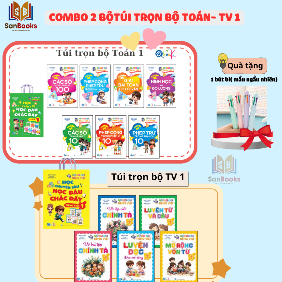 Ảnh Sách - Túi Trọn Bộ Toán và Tiếng Việt Lớp 1- Học chuyên sâu Học đâu chắc đấy - (14 quyển), Qbooks 1