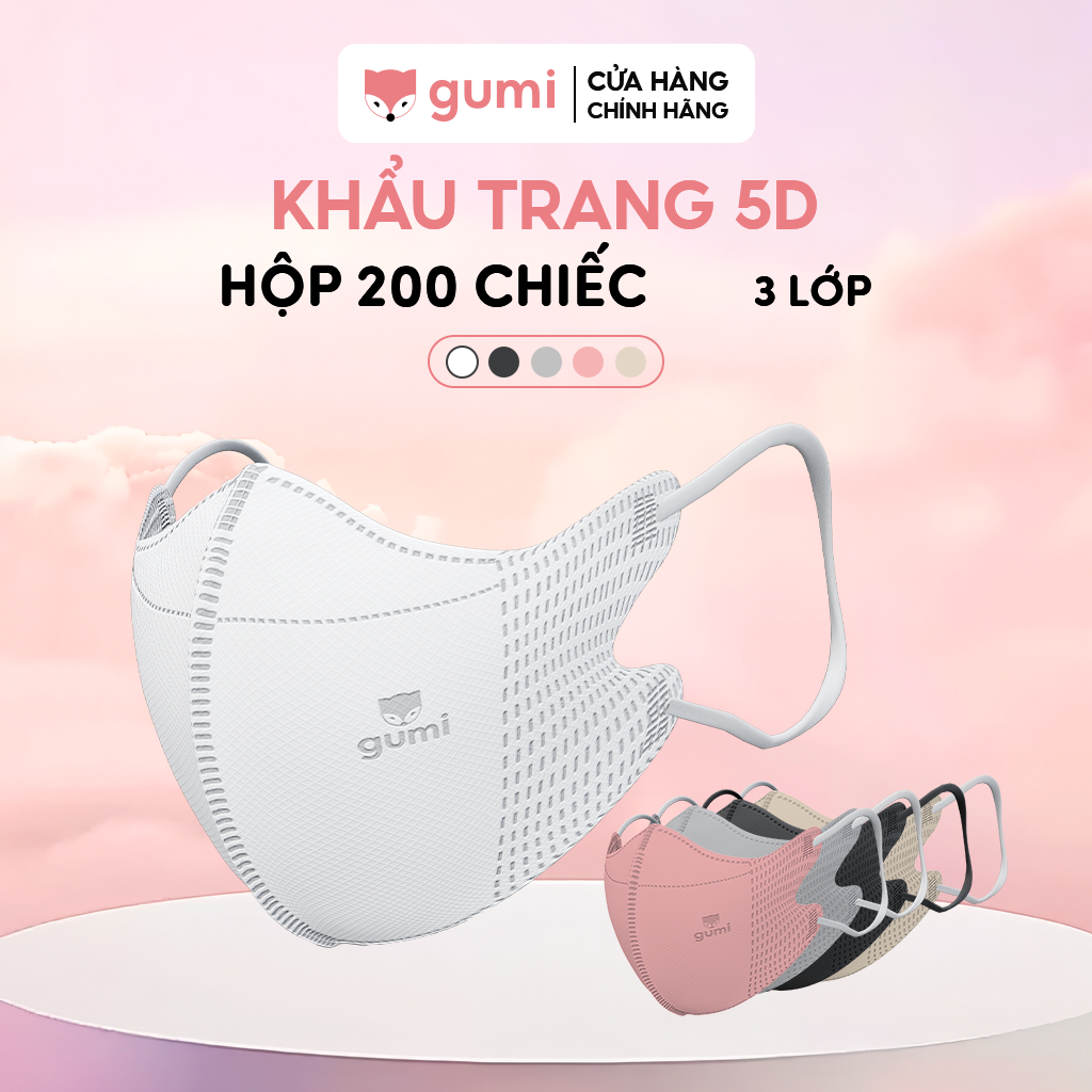Hộp 200 chiếc khẩu trang 5D  Gumi kháng khuẩn 5D Mask.