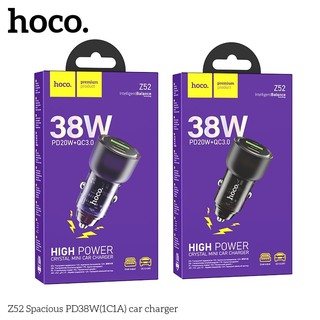 Tẩu sạc ô tô / Cốc sạc xe hơi Hoco Z52 max 38W, USB-A QC3.0 18W và TypeC PD 20W