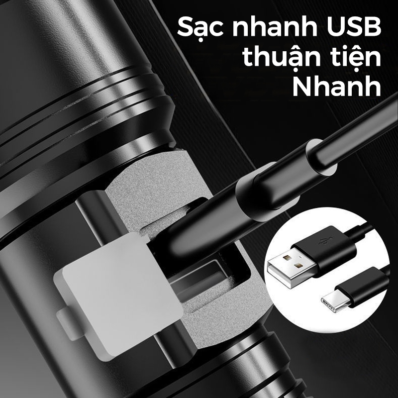 Đèn pin siêu sáng Đèn pin zoom Chống nước và chống rơi Đèn pin hiển thị kỹ thuật số thông minh Sạc USB Tầm xa