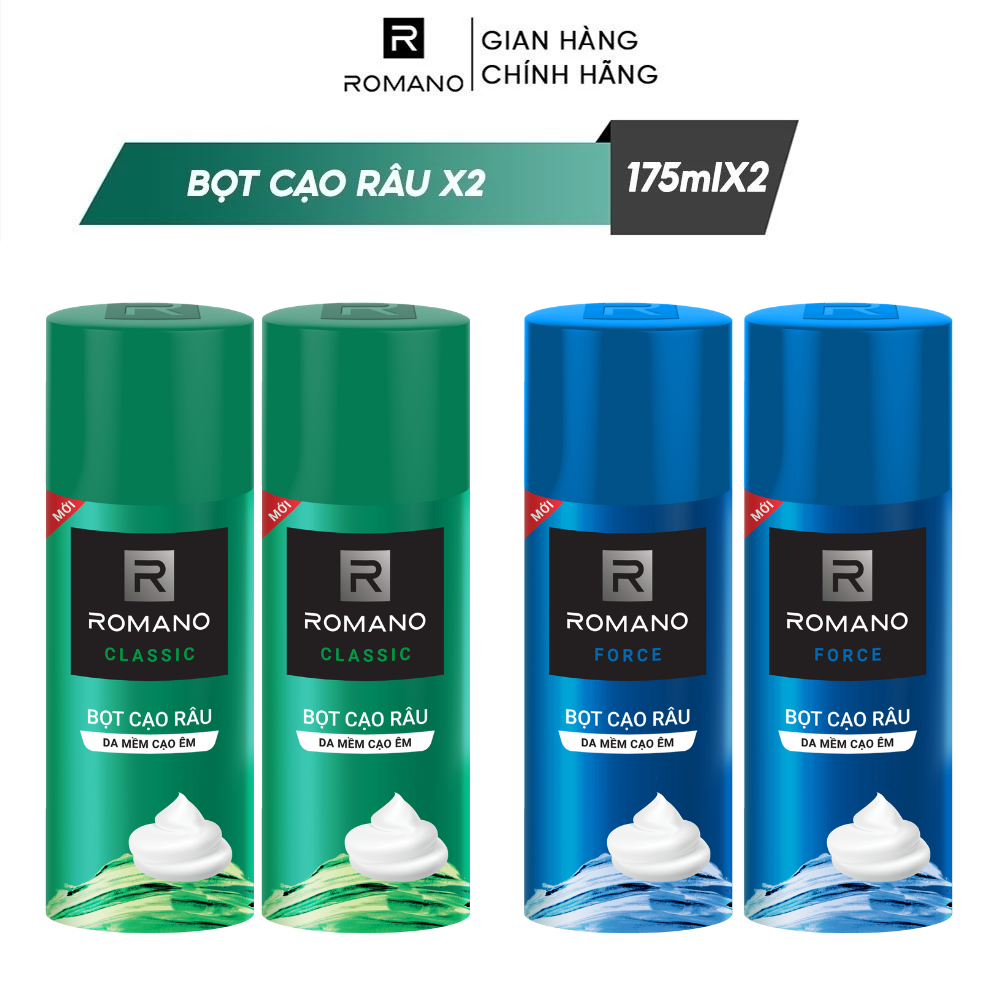Combo 2 Bọt cạo râu cao cấp cho nam Romano 175ml /chai Classic / Force