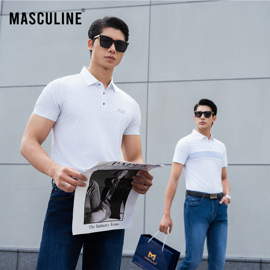 Áo polo nam cao cấp MASCULINE, Dáng regular fit họa tiết caro thành phần tơ tằm mềm mại - MPL53