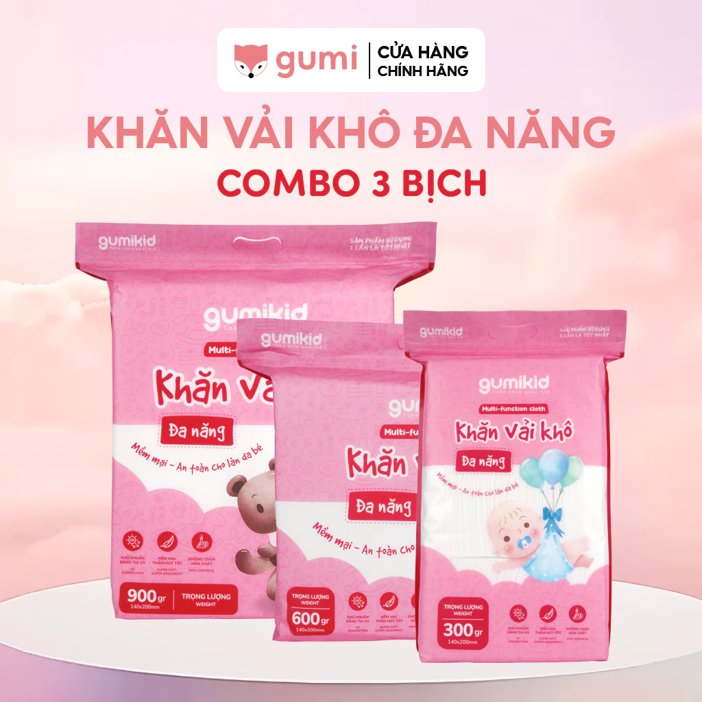 KHĂN VẢI KHÔ ĐA NĂNG DÀNH CHO MẸ VÀ BÉ GUMI 300/600/ 900g — bếp nhà mình