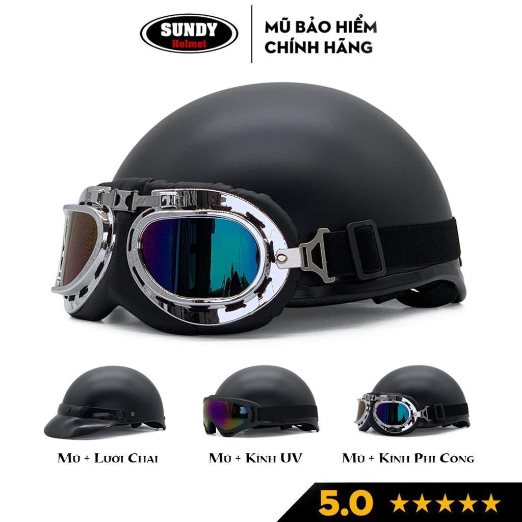 Ảnh Mũ bảo hiểm nửa đầu SUNDY Helmet nhiều màu sắc thời trang, cá tính, kèm kính UV, phi công, Freesize (55-58cm) 1