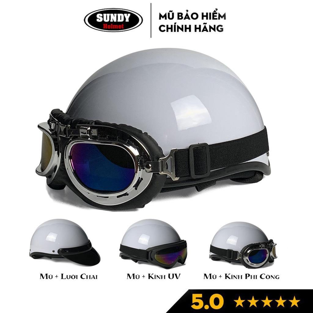Ảnh Mũ bảo hiểm nửa đầu SUNDY Helmet nhiều màu sắc thời trang, cá tính, kèm kính UV, phi công, Freesize (55-58cm) 2